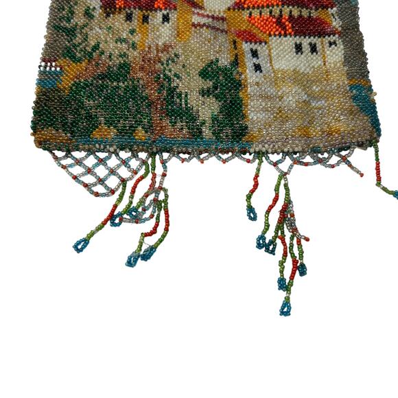 1920s Antique Beaded Scenic Purse Castle Design Enamel Frame VTG - Picture 4 of 10